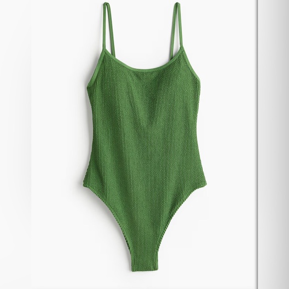 H&M green paced cup, high leg one piece swimsuit.Size:L. NWT. - Picture 3 of 4